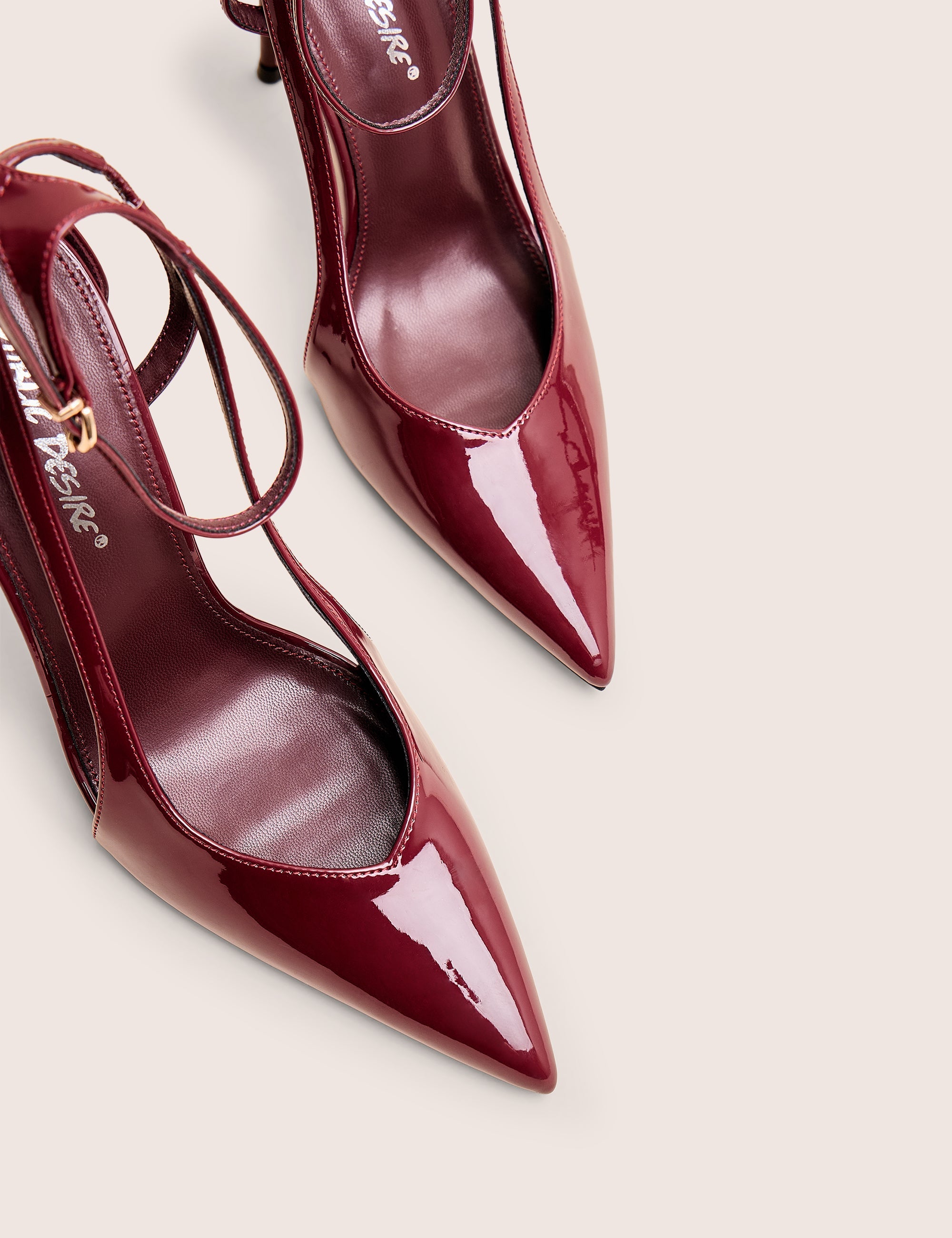 Allegedly Burgundy Patent Cut Out Detail Ankle Strap Court Shoes