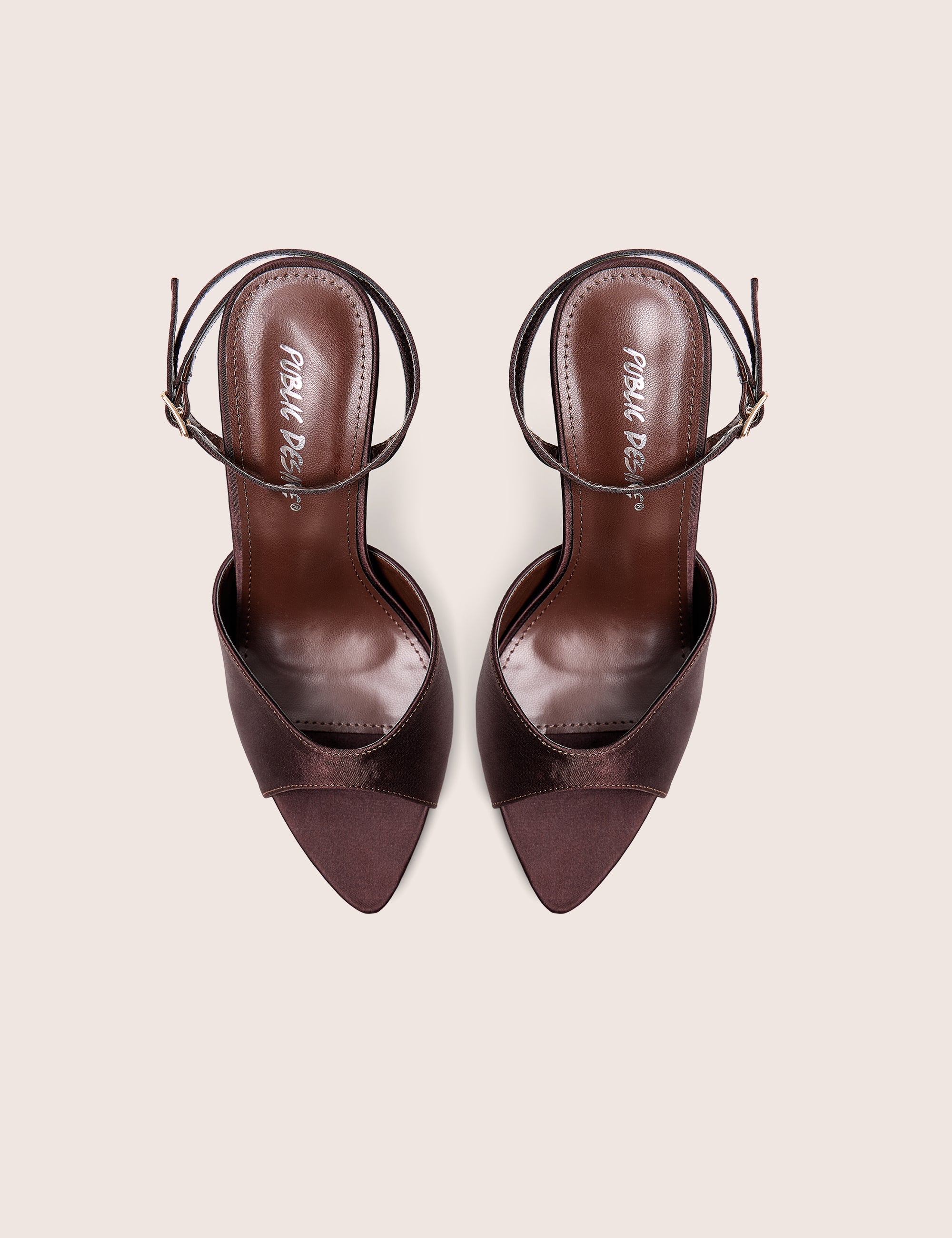 Caught On Chocolate Satin Peep Toe Curved High Heels