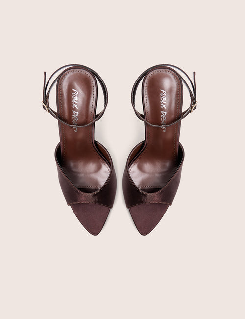 Caught On Chocolate Satin Peep Toe Curved High Heels