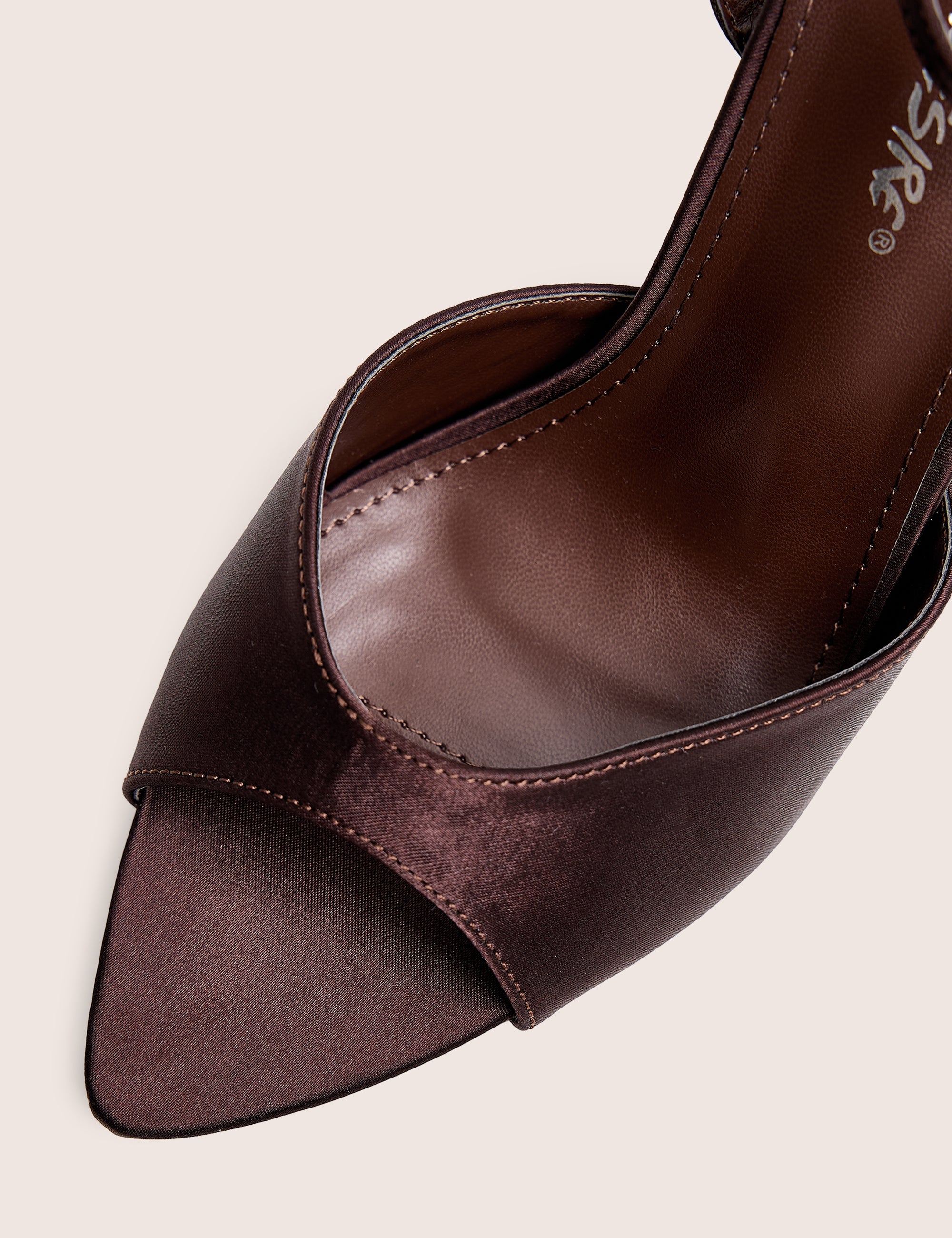 Caught On Chocolate Satin Peep Toe Curved High Heels
