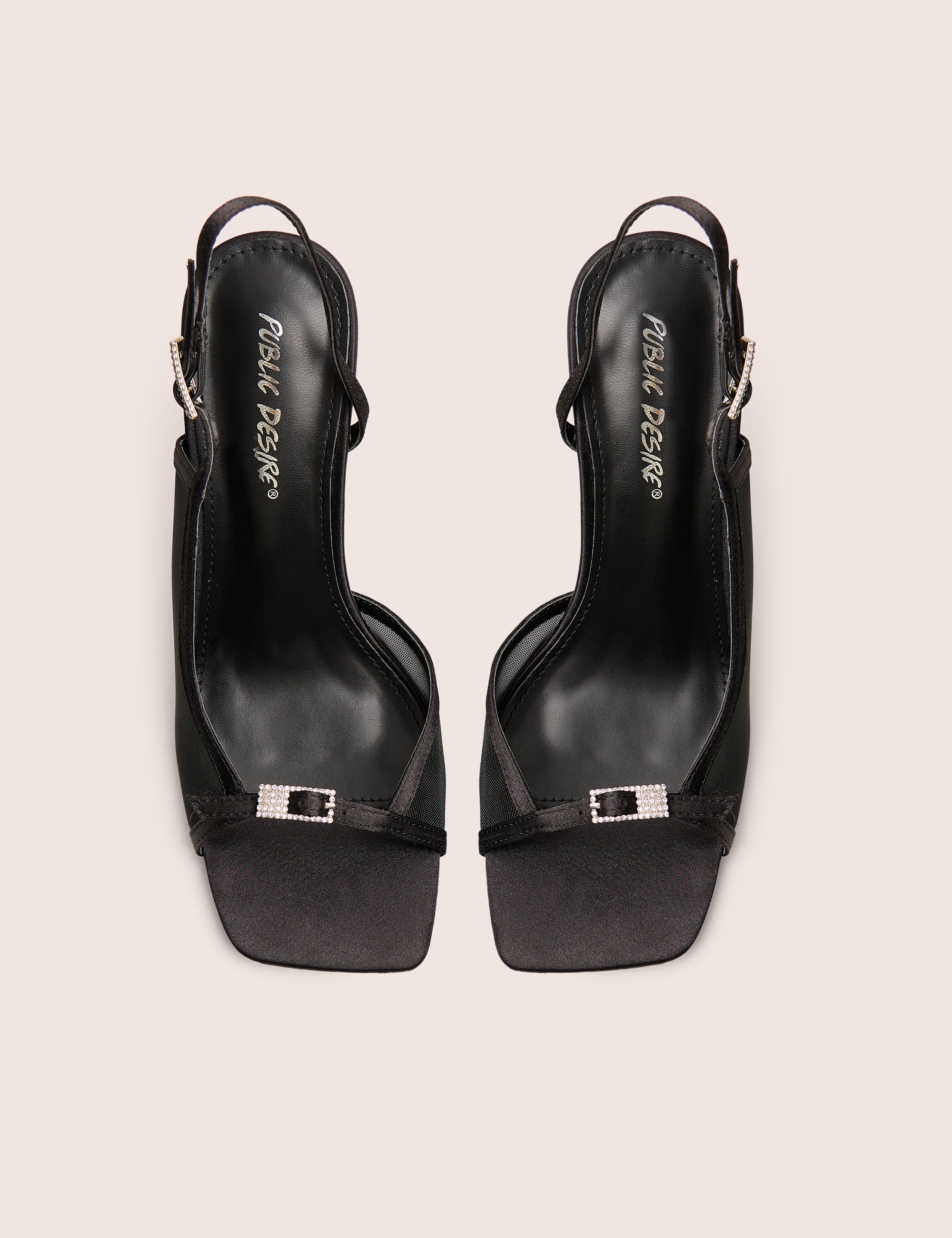 Grattitude Black Strappy Square Toe Stiletto Heels