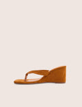 Luisa Tan Faux Suede Flip Flop Wedge Heels