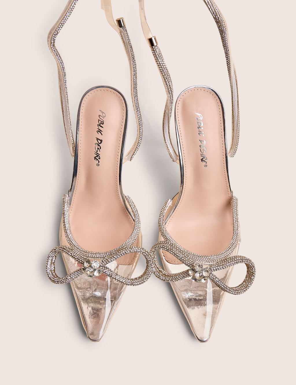 Midnight Clear Perspex Wrap Around Diamante Bow Pointed Toe High Heels