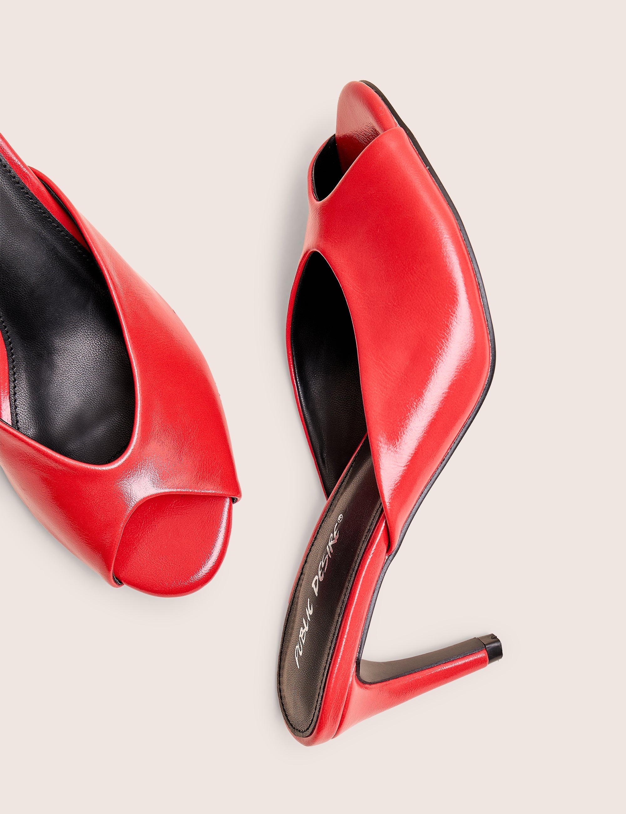 Stessy Red Peep Toe Curved Mid Heels