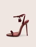 Ti Amo Burgundy Padlock Detail Barely There Pointed Toe Stiletto Heels